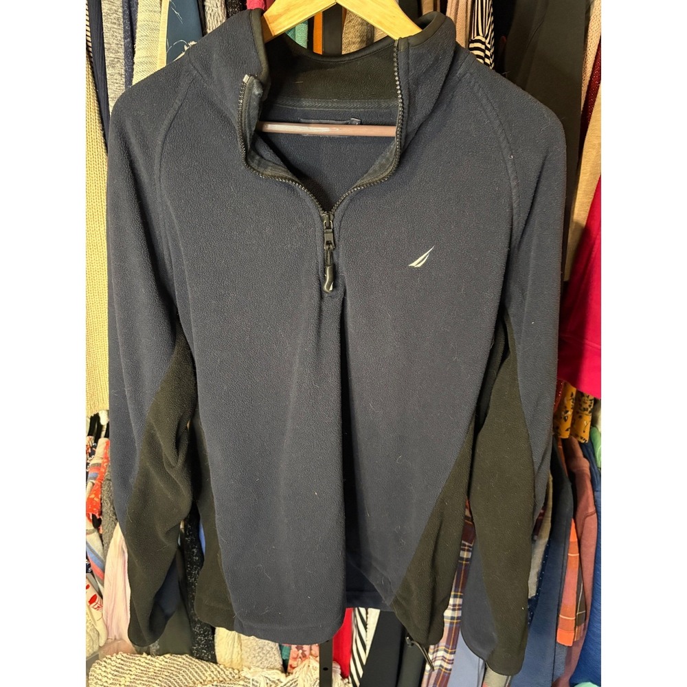 Nautica Men's Size Large Fleece 1/4 Zip Pullover‎ Navy Blue